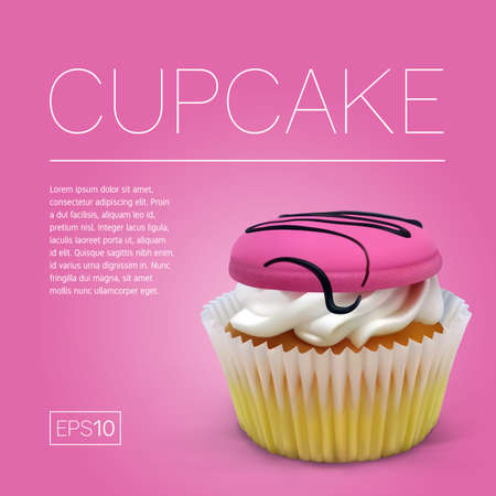 Cake basket with cream and macaroon. Realistic vector food illustrationの写真素材