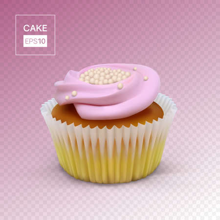 Cake basket with cream on a transparent background. Realistic vector food illustrationのイラスト素材