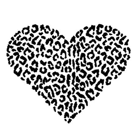 Heart with leopard spots. Black and white vector illustration.のイラスト素材