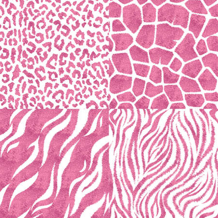 Set of seamless patterns with animal prints. Metallic pink vector illustrationの写真素材