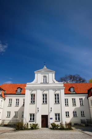 White building with red roof, Warsaw, Polandのeditorial素材