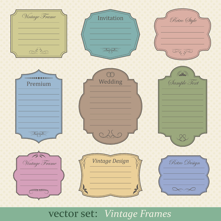 Vector set of vintage frames on retro backgroundのイラスト素材