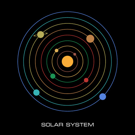 Vector Illustration of the Solar System on black backgroundのイラスト素材