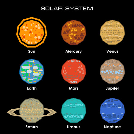 Concept of the Solar System from simple shapes on dark backgroundのイラスト素材