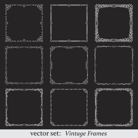 Vector set of vintage frames on dark backgroundのイラスト素材