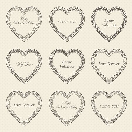 Valentine's Day vintage frames on retro backgroundのイラスト素材