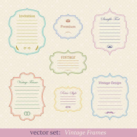 Vector set of vintage frames on retro backgroundのイラスト素材