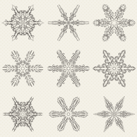 Vector set of vintage snowflakesのイラスト素材