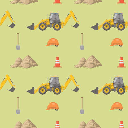 Vector seamless pattern with various construction equipmentのイラスト素材