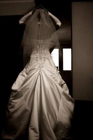 Beautiful fiancee dress, her back and armsの写真素材