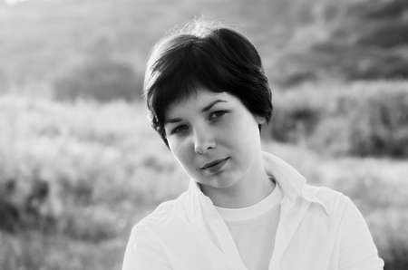 B&W portreit of a beautiful girl 1の写真素材