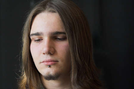 Thinkfull young man, balck and whiteの写真素材