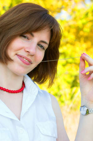European girl with a strawの写真素材