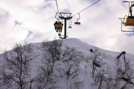 Funicular in winter mountains, Red Polyana, Sochi, Russiaの写真素材