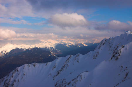 Panoramic  landscape with mountains, Red Polyana, Sochi, Russia
