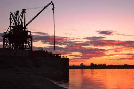 Crane on riverside in Perm, Russiaの写真素材