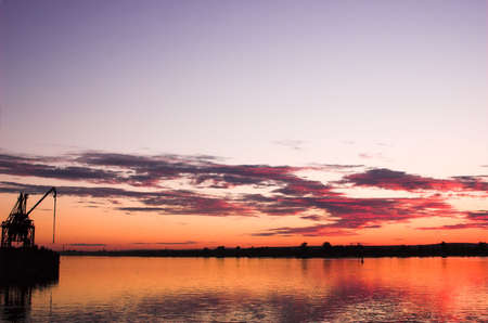 Crane on riverside in Perm, Russiaの写真素材
