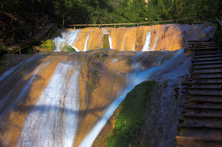 Waterfall, bridga and stairs, Lazarevskoe, Sochi, Russiaの写真素材