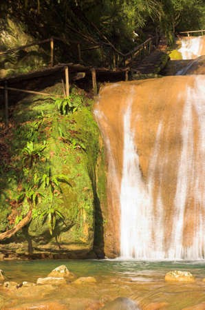 Waterfall and bridge, Lazarevskoe, Sochi, Russiaの写真素材