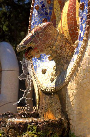 Dragon in Park Guell by Antoni Gaudi, Barcelona, Spainの写真素材