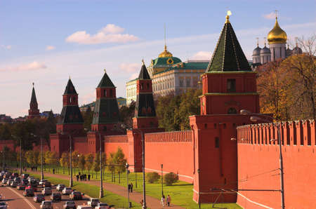 Traffic near Kremlin wall, Moscow, Russiaの写真素材