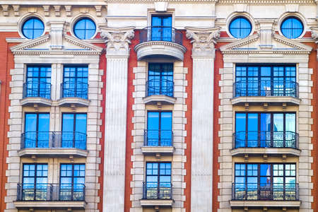 Vivid white and red front of the office building in the centre of Moscowの写真素材
