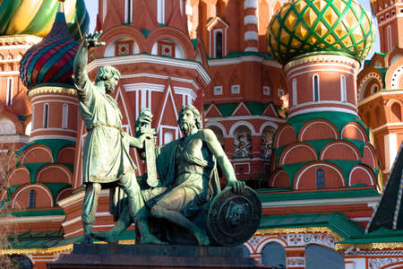 Monument near Head of St. Basil's Cathedral on Red square in Moscowの写真素材