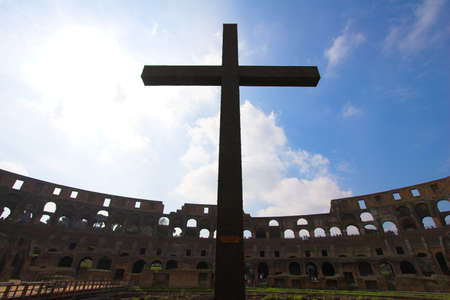 Cross inside of Colosseum  in Rome (Flavian Amphitheatre), Italy