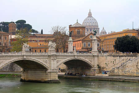 Saint Peter's Basilica,angel's bridge, Rome, Italyの写真素材