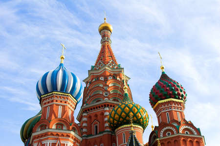Domes of the famous Head of St. Basil's Cathedral on Red square, Moscow, Russiaの写真素材