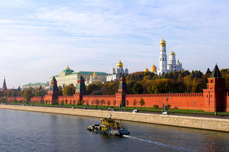  Kremlin wall and blue Moskva river, Moscow, Russiaの写真素材