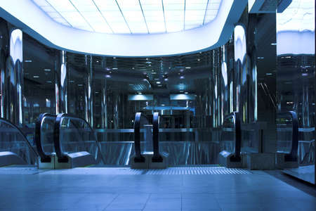 Mooving escalators in airport