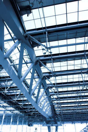 grey unusual geometric ceiling of office building の写真素材