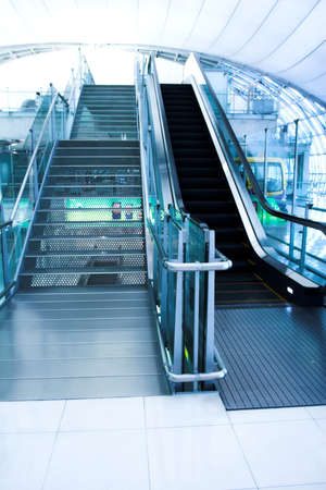 moving  escalator in the office hall perspective viewの写真素材