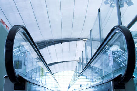 moving  escalator in the office hall perspective viewの写真素材