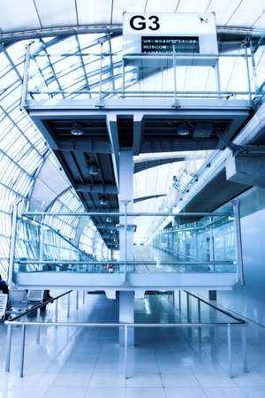 metal stairs and panaramic view of hallの写真素材