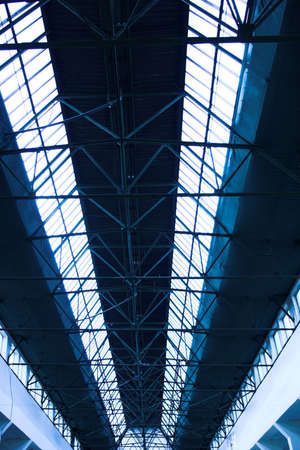 Blue ceiling in office centreの写真素材