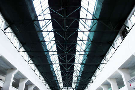 Green ceiling in office centreの写真素材