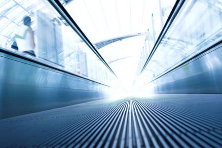 moving  escalator in the office hall perspective viewの写真素材