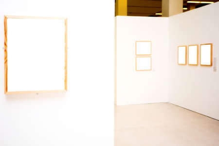 empty frames on white wall in museumの写真素材