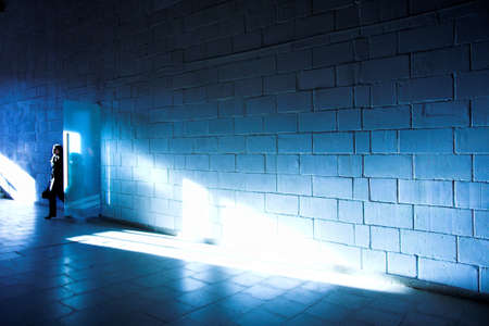 White brick wall and light rayの写真素材