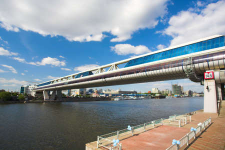Bridge and skyscraper building in Moscowの写真素材