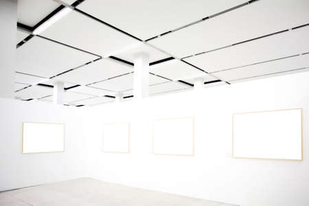 walls in museum with empty framesの写真素材
