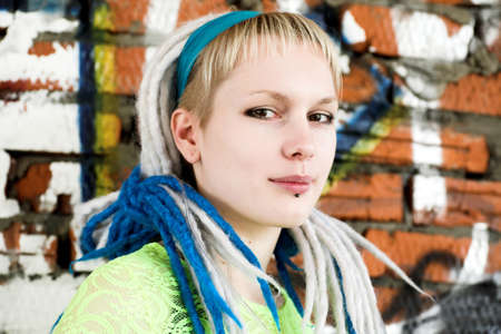 portrait of beautiful girl with unusual hairの写真素材