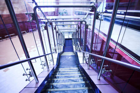 Empty violet corridor in airportの写真素材