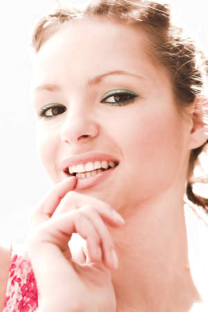 Smiling girl in roseの写真素材