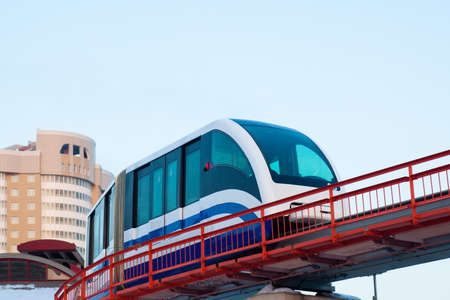 Monorail fast train on railway, Moscow, Russiaの写真素材