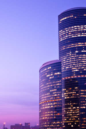 New skyscrapers at evening,  violet sunshineの写真素材