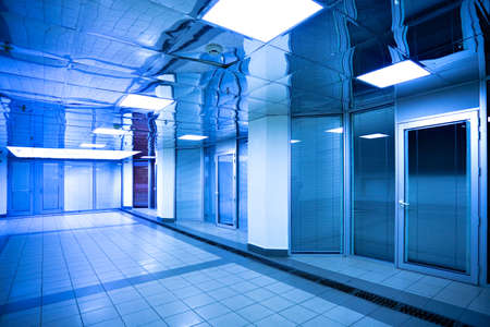 Empty blue hall in office centre