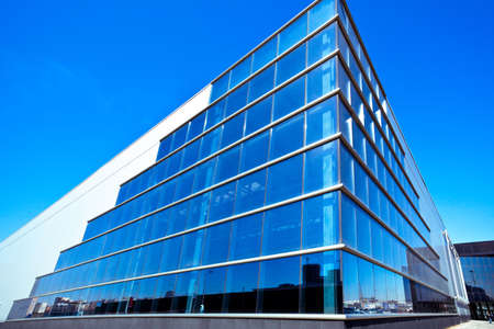 Modern blue office building corner Modern blue office building corner